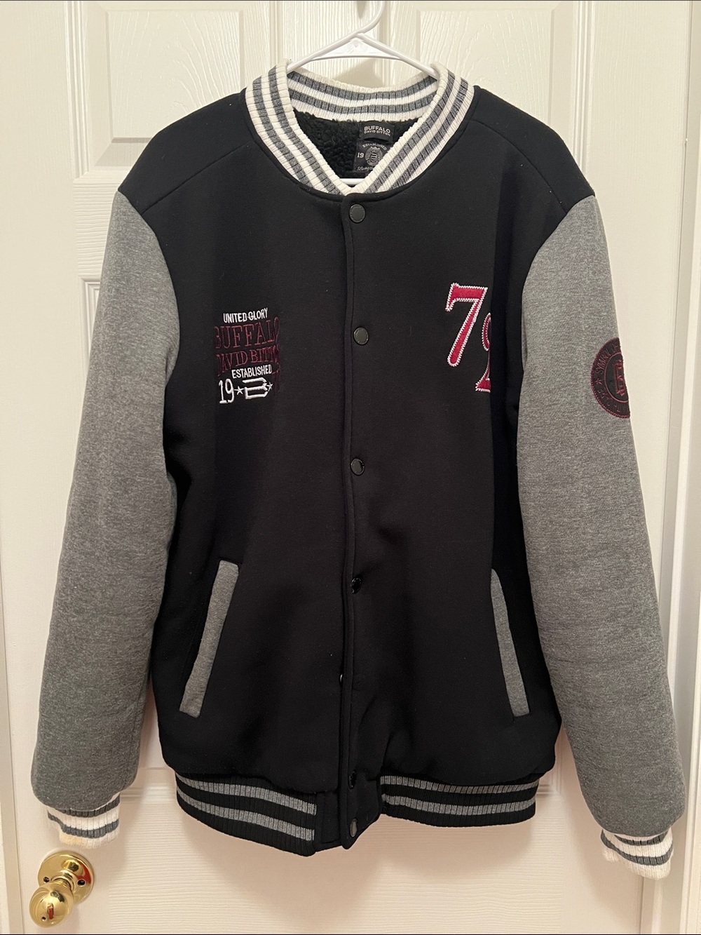 Buffalo David Bitton Varsity-Style  Black & Gray Jacket with Embroidered 72